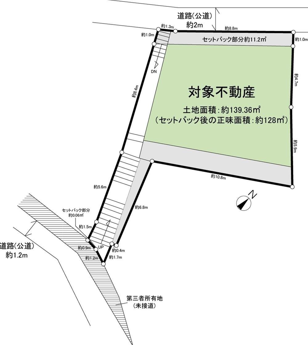 Compartment figure. Land price 16.8 million yen, Land area 139.36 sq m at first glance, It is the shape of the site extension but we have become a frontage large site shape. (Not a site extension)