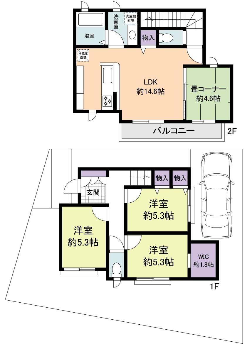 Building plan example (floor plan). Body construction Price: 18 million yen (tax included), Soil improvement work, Artificial ground construction costs: $ 40,000.