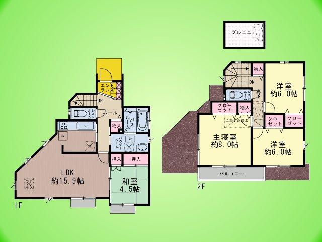 Floor plan. (4 Building), Price 32,800,000 yen, 4LDK, Land area 116.52 sq m , Building area 101.64 sq m