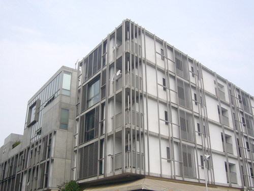 Building appearance. Popular designer apartment is