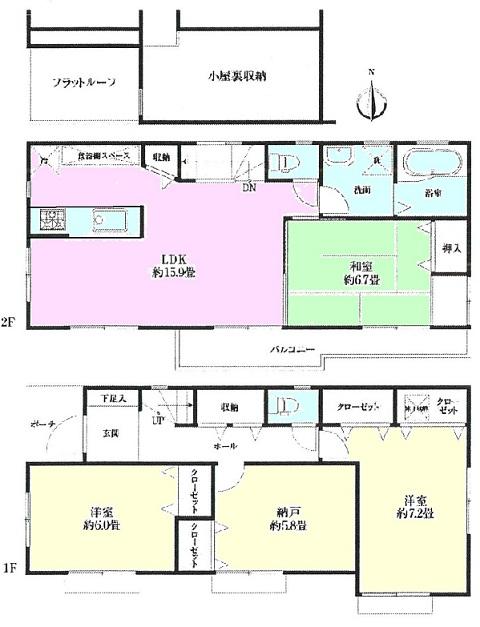 Floor plan. (3 Building), Price 38,800,000 yen, 3LDK+S, Land area 115.82 sq m , Building area 97.69 sq m