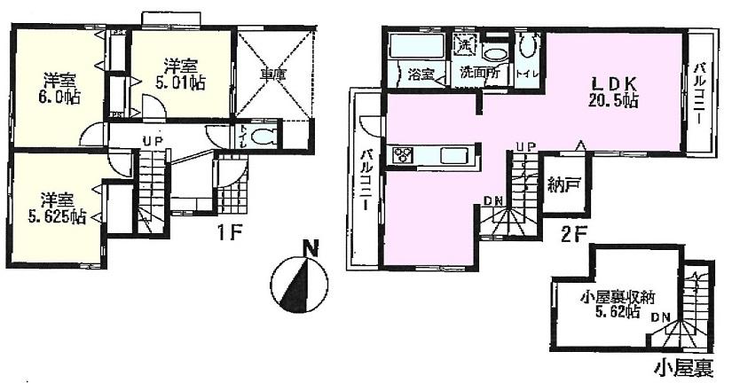 Floor plan. (6 Building), Price 30,800,000 yen, 3LDK, Land area 131.01 sq m , Building area 95.64 sq m
