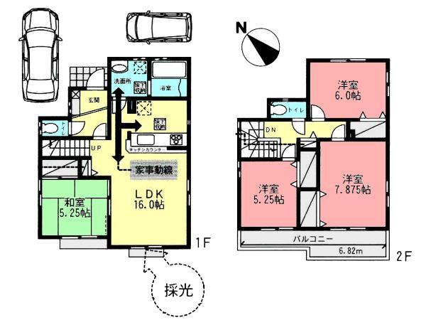 Floor plan. 38,800,000 yen, 4LDK, Land area 133.2 sq m , Per day is good at building area 97.09 sq m southwest. Face-to-face kitchen ・ With wide balcony.