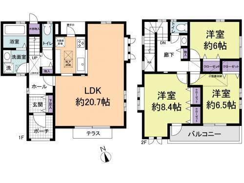 Floor plan. 56,800,000 yen, 3LDK, Land area 181.82 sq m , Building area 103.04 sq m