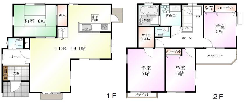 Floor plan. (1 Building), Price 47,800,000 yen, 4LDK, Land area 118.97 sq m , Building area 102.47 sq m
