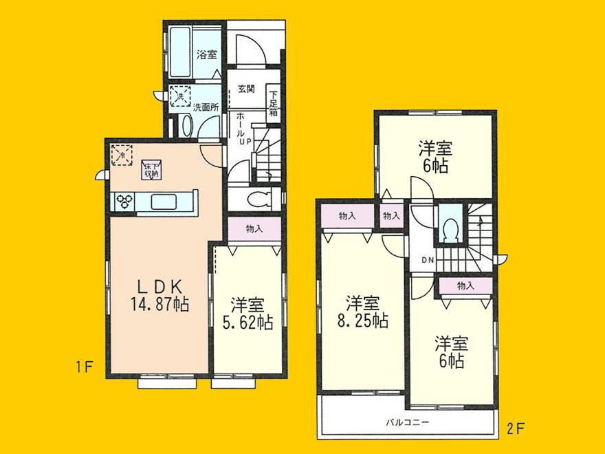 Floor plan. (Building 2), Price 33,800,000 yen, 4LDK, Land area 126.51 sq m , Building area 93.98 sq m