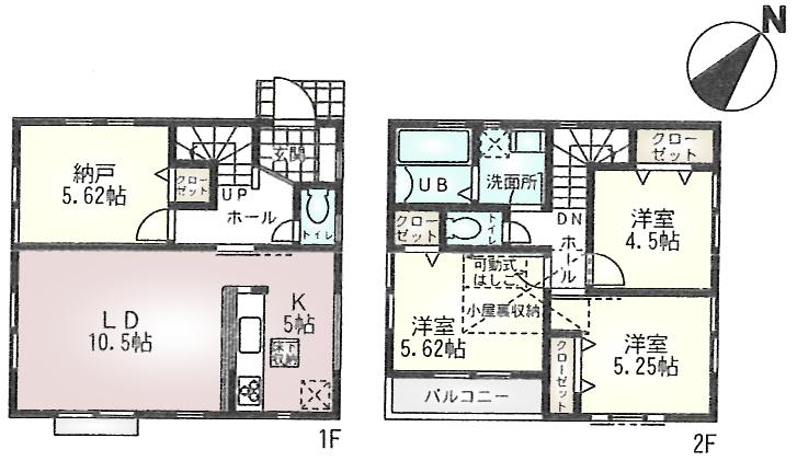 Floor plan. (Phase 2 ・ 2 Building), Price 37,800,000 yen, 3LDK+S, Land area 121.18 sq m , Building area 86.73 sq m