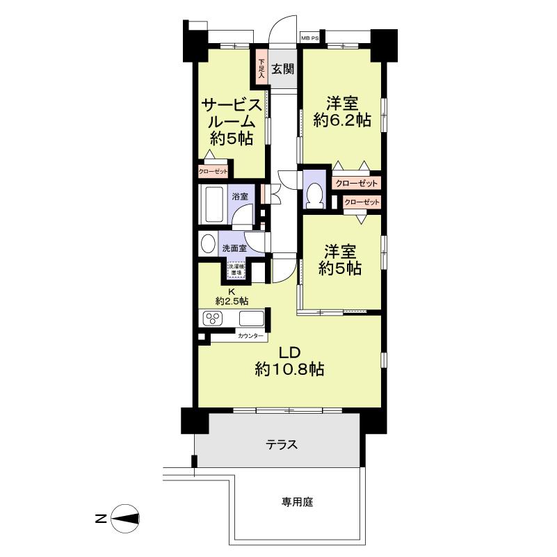 Floor plan. 2LDK + S (storeroom), Price 31,800,000 yen, Occupied area 65.54 sq m , Balcony area 8.84 sq m