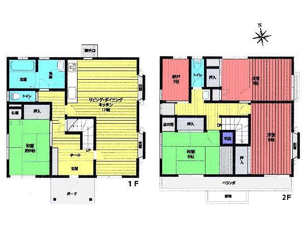 Floor plan. 42,800,000 yen, 4LDK+S, Land area 166.02 sq m , Building area 121.03 sq m building area of ​​about 36 square meters. LDK17 Pledge, All room is a floor plan of 6 quires more leeway. 