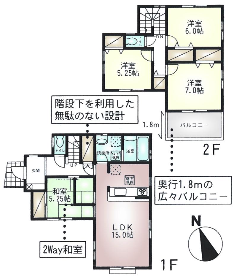Floor plan. (1 Building), Price 42,500,000 yen, 4LDK, Land area 143.7 sq m , Building area 96.05 sq m