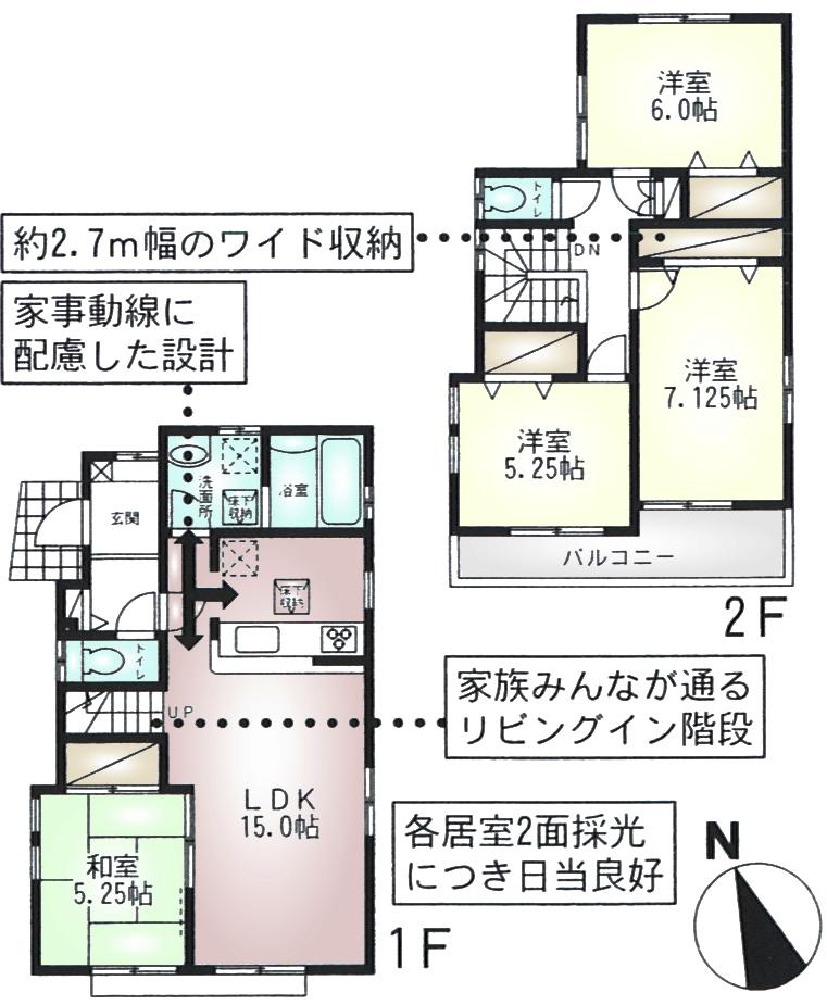 Floor plan. (7 Building), Price 44,300,000 yen, 4LDK, Land area 141.27 sq m , Building area 96.45 sq m