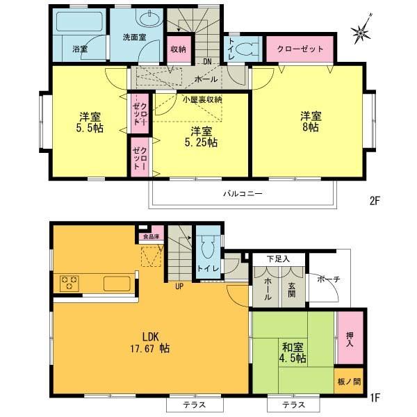 Floor plan. 30,800,000 yen, 4LDK, Land area 121 sq m , It is a building area of ​​96.79 sq m all rooms facing southeast! !