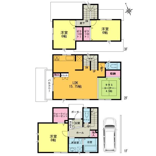 Floor plan. 41,800,000 yen, 3LDK, Land area 77.1 sq m , Building area 116.75 sq m