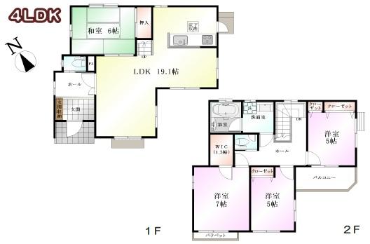 Floor plan. (1 Building), Price 47,800,000 yen, 4LDK, Land area 118.97 sq m , Building area 102.47 sq m