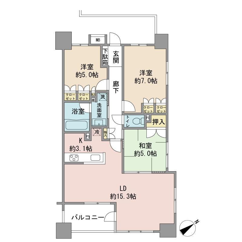 Floor plan. 3LDK, Price 30,800,000 yen, Footprint 75.2 sq m , Balcony area 5.92 sq m