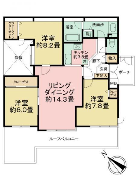 Floor plan. 3LDK, Price 17.2 million yen, Footprint 91.9 sq m