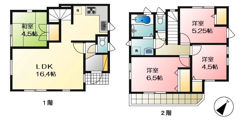Floor plan. (1 Building), Price 37,800,000 yen, 4LDK, Land area 122.59 sq m , Building area 85.7 sq m