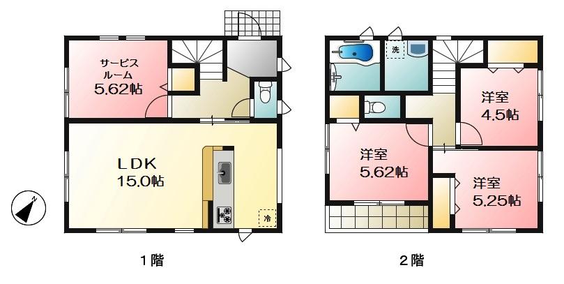 Floor plan. (Building 2), Price 37,800,000 yen, 3LDK+S, Land area 121.18 sq m , Building area 86.73 sq m