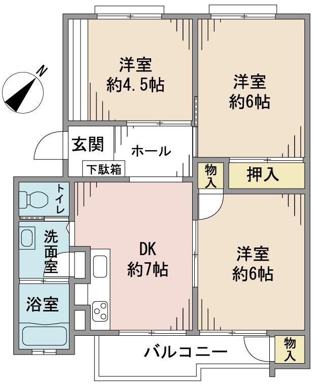 Floor plan. 3DK, Price 9.8 million yen, Occupied area 53.41 sq m , Balcony area 4.65 sq m