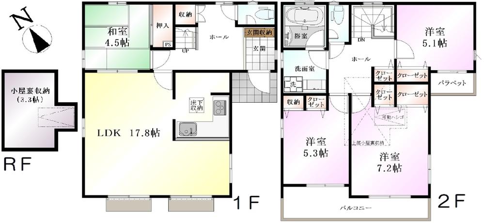Floor plan. (18 Building), Price 50,800,000 yen, 4LDK, Land area 106.7 sq m , Building area 100.19 sq m