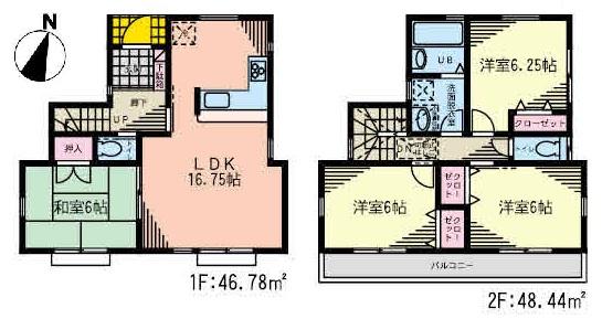 Floor plan. (1 Building), Price 40,800,000 yen, 4LDK, Land area 126.01 sq m , Building area 95.22 sq m