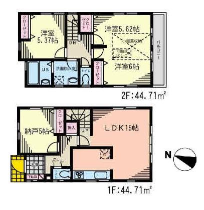Floor plan. (Building 2), Price 38,800,000 yen, 3LDK+S, Land area 127.9 sq m , Building area 89.42 sq m