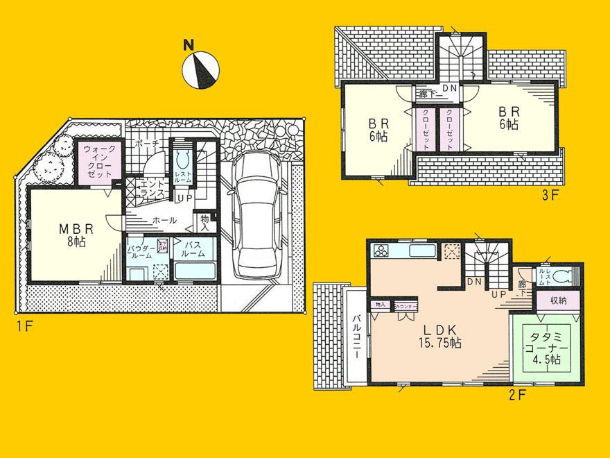 Floor plan. (5 Building), Price 41,800,000 yen, 3LDK, Land area 77.1 sq m , Building area 116.75 sq m