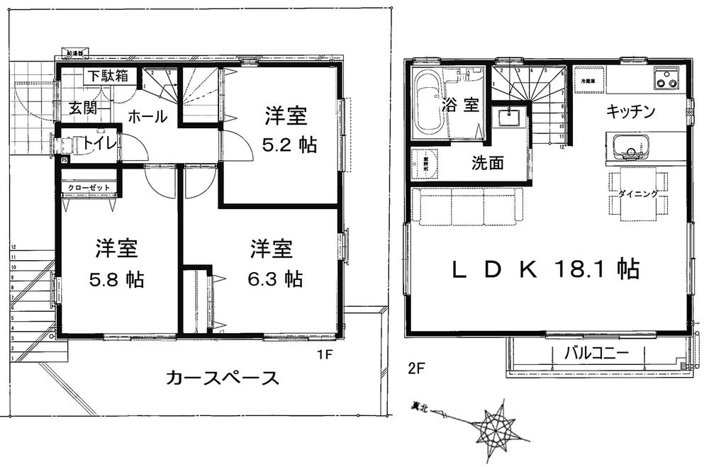 Floor plan. 34,800,000 yen, 3LDK, Land area 77.67 sq m , Building area 76.9 sq m