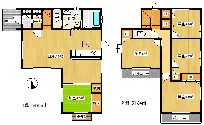 Floor plan. 39,800,000 yen, 5LDK, Land area 123.96 sq m , Floor plan of the building area 105.99 sq m not uncommon 5LDK.