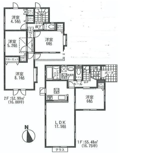 Floor plan. (Building 2), Price 39,800,000 yen, 5LDK, Land area 123.96 sq m , Building area 108.47 sq m