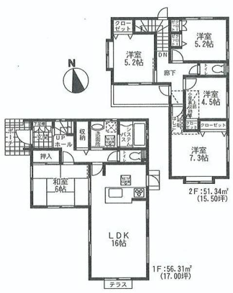 Floor plan. (3 Building), Price 39,500,000 yen, 5LDK, Land area 123.97 sq m , Building area 107.65 sq m