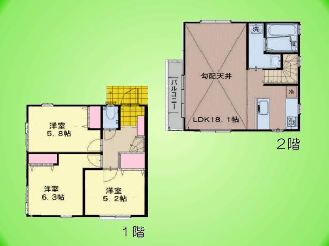 Floor plan. 34,800,000 yen, 3LDK, Land area 77.67 sq m , Building area 76.9 sq m