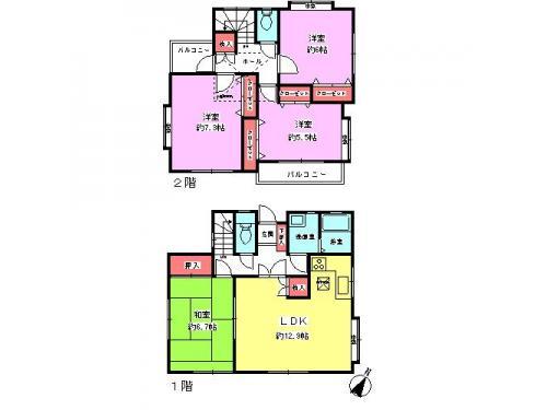 Floor plan. 29,800,000 yen, 4LDK, Land area 113.59 sq m , Building area 93.67 sq m