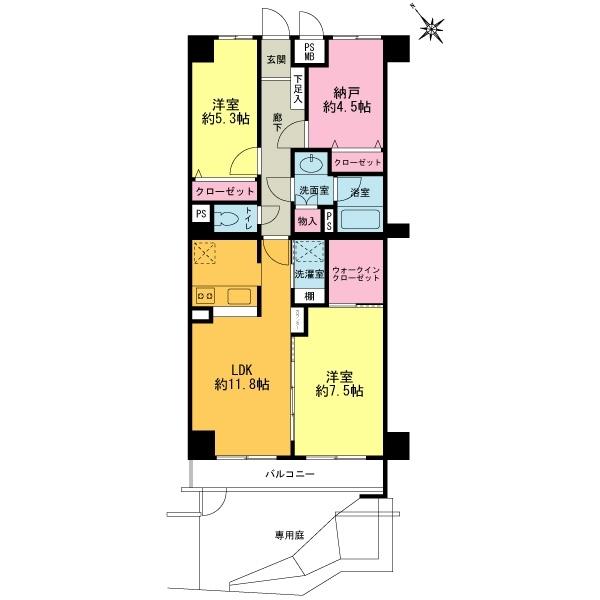Floor plan. 2LDK+S, Price 16,980,000 yen, Occupied area 71.58 sq m , Balcony area 5.75 sq m