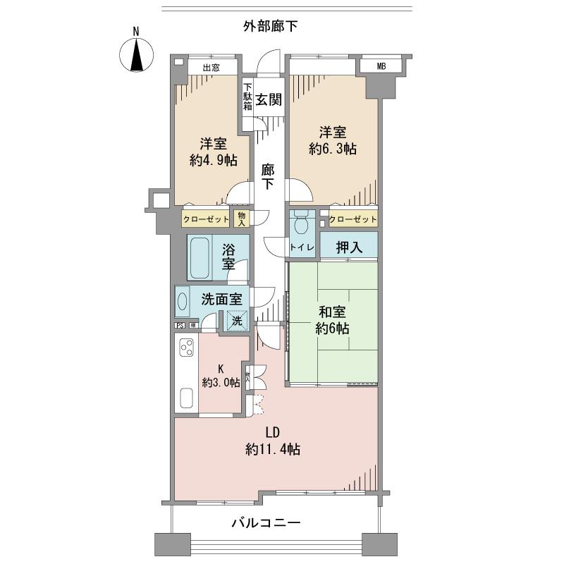 Floor plan. 3LDK, Price 26.2 million yen, Occupied area 71.55 sq m , Balcony area 8.9 sq m