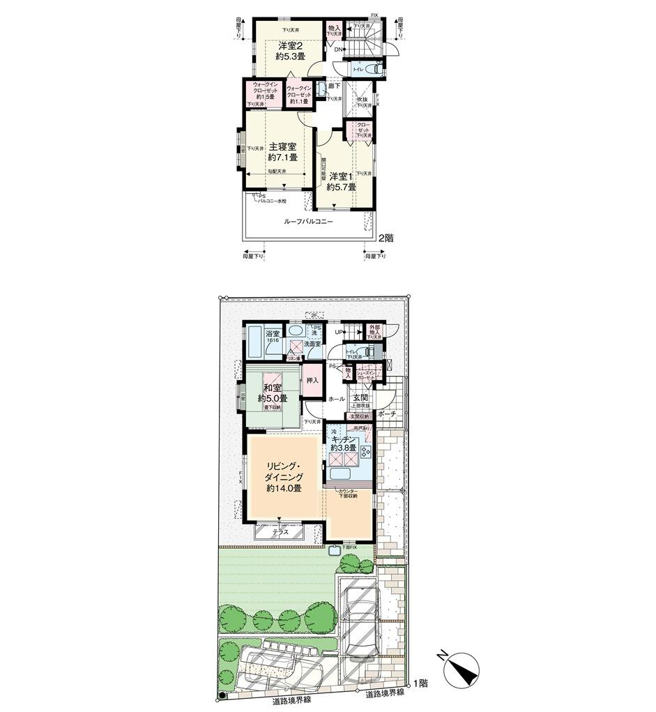 Floor plan. It is born in the corner of mature streets "Leafeon Kurihira Kurigi Street District Phase 3 ". Is a living environment suitable for life, full of nature full of calm and peace.