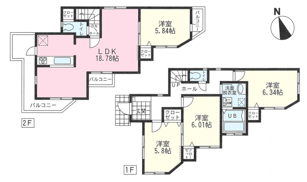 Floor plan. (5 Building), Price 37,800,000 yen, 4LDK, Land area 128.23 sq m , Building area 99.29 sq m