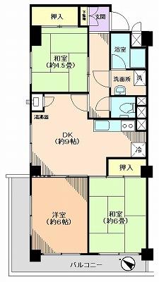 Floor plan. 3DK, Price 9.8 million yen, Occupied area 59.72 sq m , Balcony area 9.54 sq m