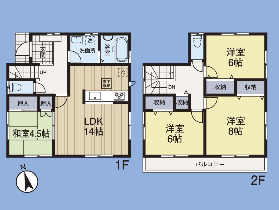 Floor plan. (Building 2), Price 36,800,000 yen, 4LDK, Land area 125.29 sq m , Building area 98.53 sq m