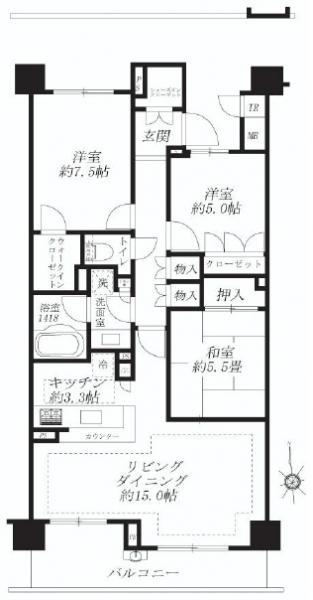 Floor plan. 3LDK, Price 38,800,000 yen, Occupied area 83.97 sq m , Balcony area 10.8 sq m