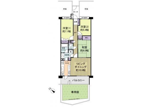 Floor plan. 3LDK, Price 26,800,000 yen, Footprint 75.6 sq m , Balcony area 10.8 sq m