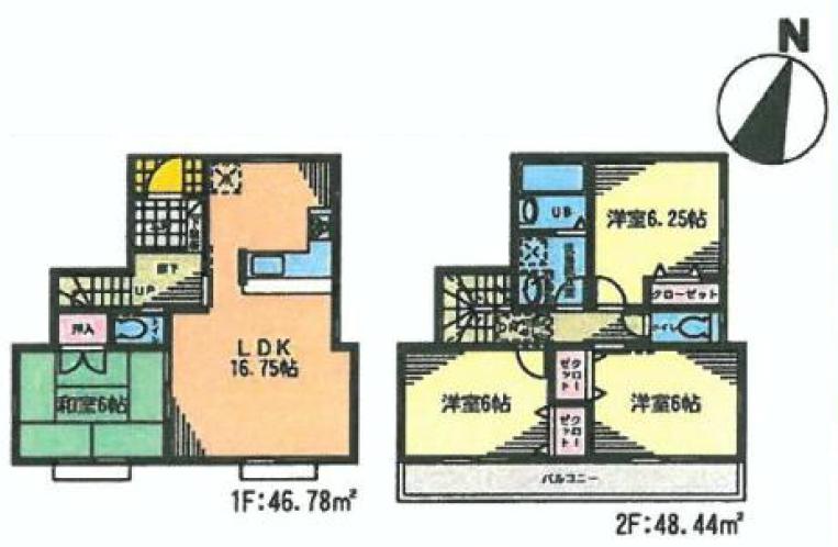 Floor plan. (1 Building), Price 40,800,000 yen, 4LDK, Land area 126.01 sq m , Building area 95.22 sq m