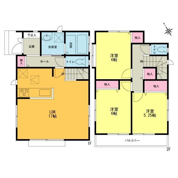 Floor plan. 29,800,000 yen, 3LDK, Land area 102.13 sq m , Building area 84.45 sq m counter kitchen LDK17 Pledge South wide balcony