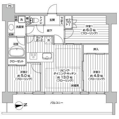 Floor plan. 3LDK, Price 25,900,000 yen, Occupied area 65.52 sq m , Balcony area 17.94 sq m