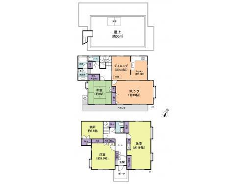Floor plan. 50 million yen, 3LDK+S, Land area 165.35 sq m , Building area 153.69 sq m