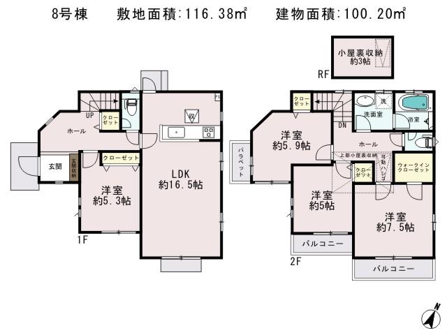 Floor plan. (8 Building), Price 46,800,000 yen, 4LDK, Land area 116.38 sq m , Building area 100.2 sq m