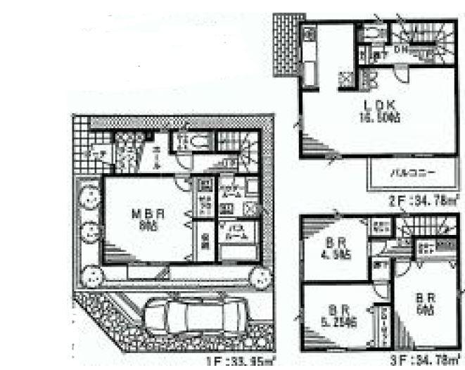 Floor plan. (1 Building), Price 42,800,000 yen, 4LDK, Land area 76.39 sq m , Building area 103.51 sq m