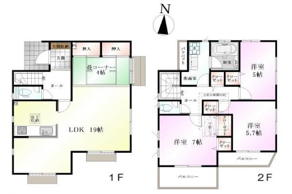 Floor plan. 48,800,000 yen, 4LDK, Land area 134.08 sq m , Building area 100.19 sq m