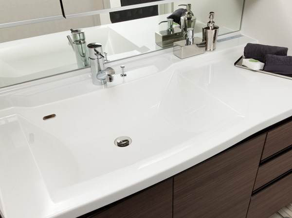 Bathing-wash room.  [Bowl-integrated vanity] In bowl integrated, Vanity of stylish design. Since there is no seam, Cleaning is easy.