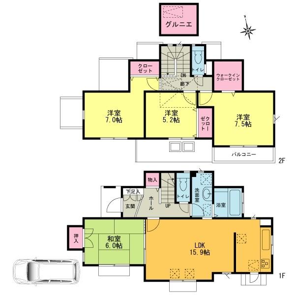Floor plan. 34,800,000 yen, 4LDK, Land area 130.54 sq m , Building area 102.26 sq m